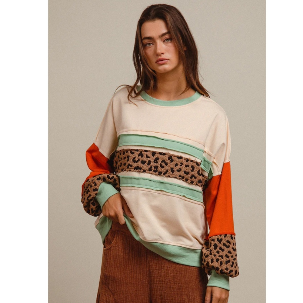 Bibi Color Block Leopard Mixed Top - image 4